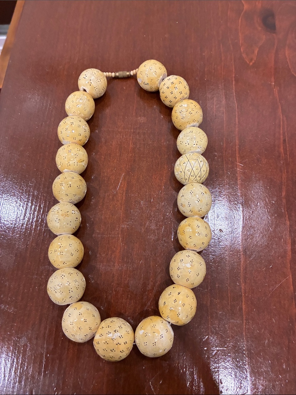 Vintage Cream Carved Bead Statement Necklace